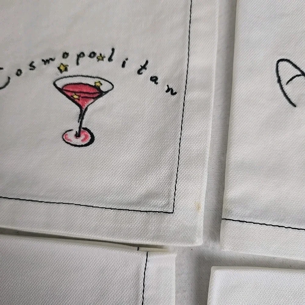 Pottery‎ Barn VTG Embroidered Martini 8 Cocktail Napkins Party